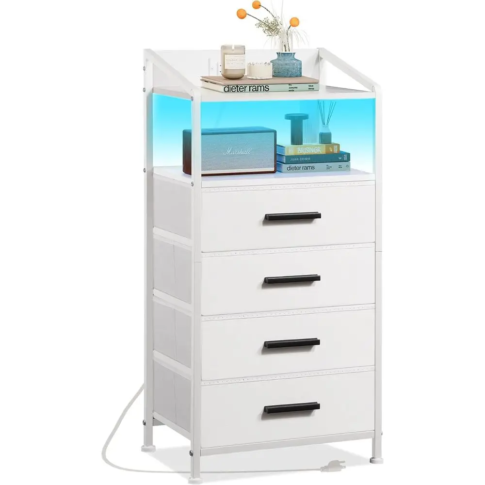 

LED Nightstand with Charging Station, 4 Drawers & Shelf, USB Ports & Outlets for Bedroom Storage bedside table nightstand
