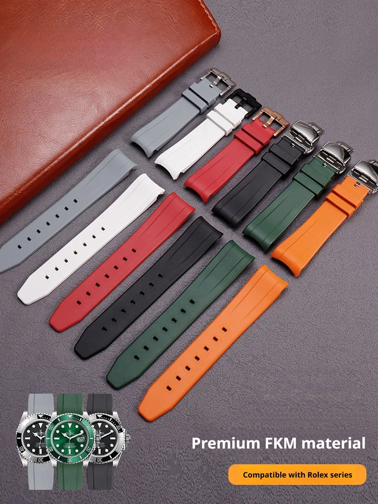 20/21 mm FKM Rubber Watch Band Curved End Replacement for Rolex Daytona Submariner fluororubber watch strap