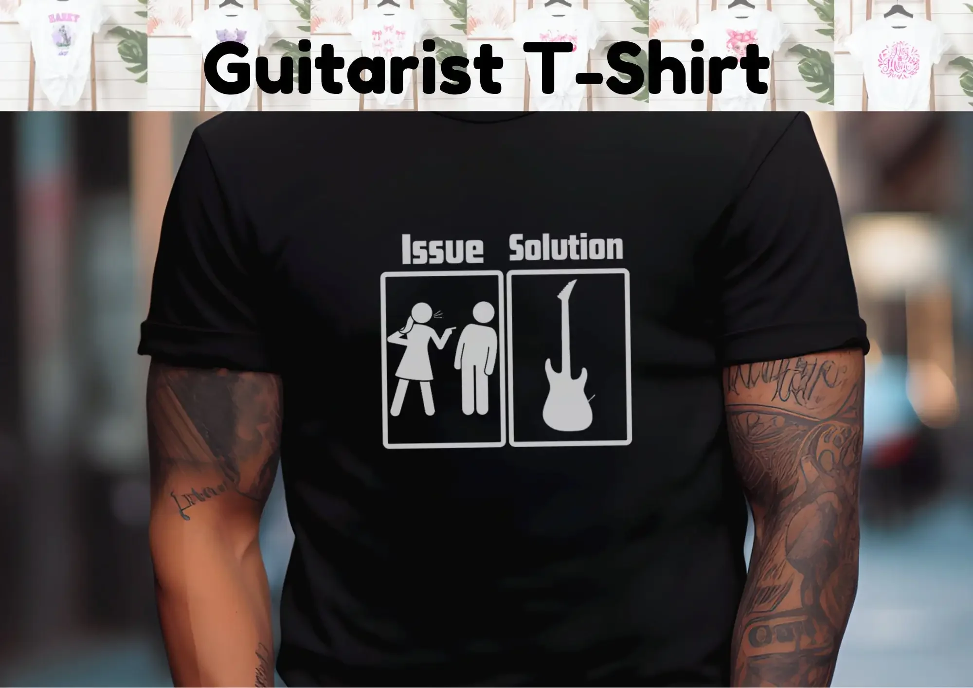 Gitarren-T-Shirt mit Gitarristen-Slogan „Weihnachten für lustige Männer“.