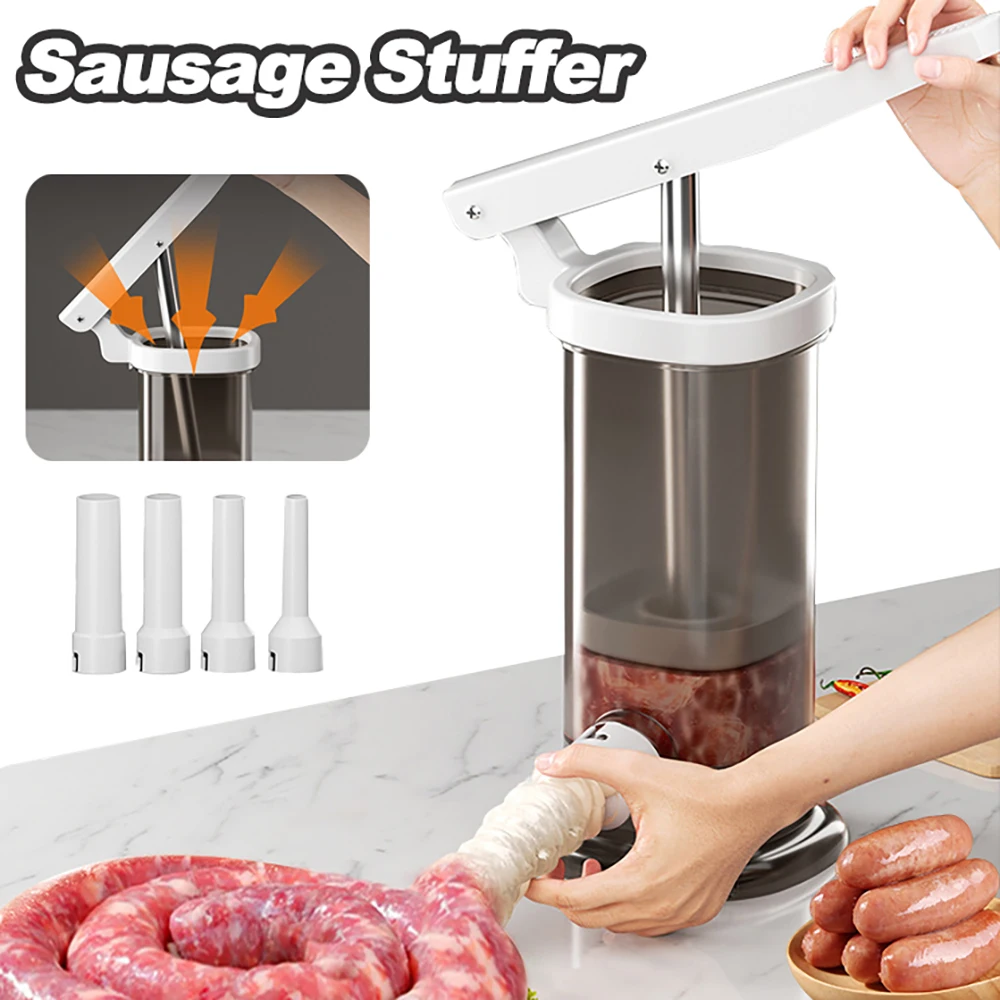 Homemade Sausage Maker with Stuffing Pipe Manual Fast Meat Stuffer Filling Machine 2L Large Capacity Household Kitchen Meat Tool