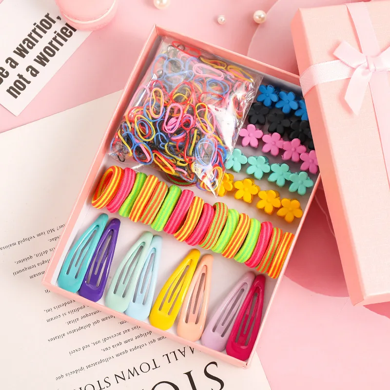 Child Hair Accessories Hairpin Head Rope Gift Box Combination Set Baby Flower Clip Bb Hair Clip Rubber Band Hair Accessories