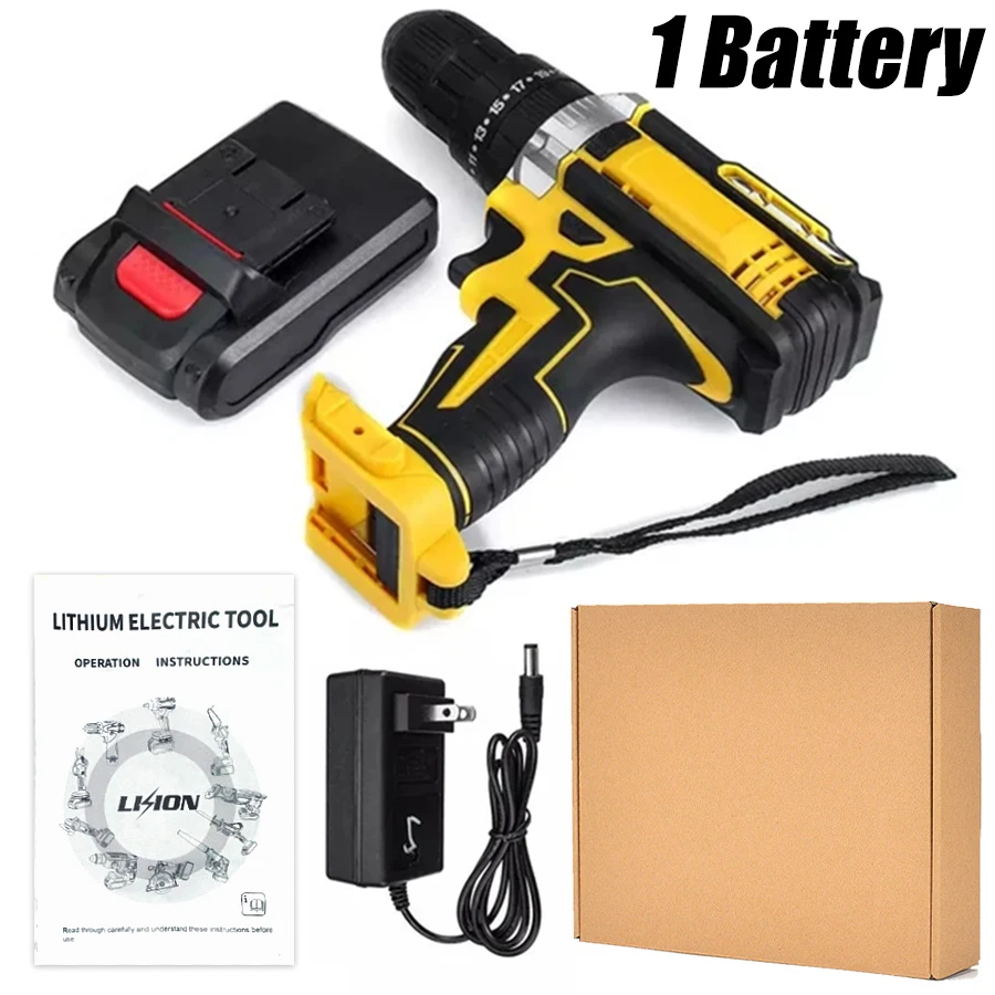 Conjunto de broca sem fio de íon de lítio com bateria e carregador mandril sem chave ajuste de velocidade variável configurações de engrenagem ferramenta elétrica doméstica