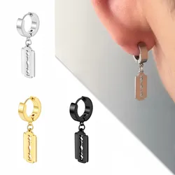 1 Single Stainless Steel Razor Blade Dangle Huggie Hoop Earrings for Women Men