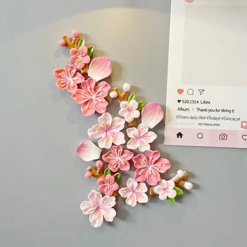 3d Sakura Cherry Blossom Fridge Magnets Set, Pink Flower Resin Refrigerator Magnets, Kawaii Floral Magnetic Stickers For Kitchen