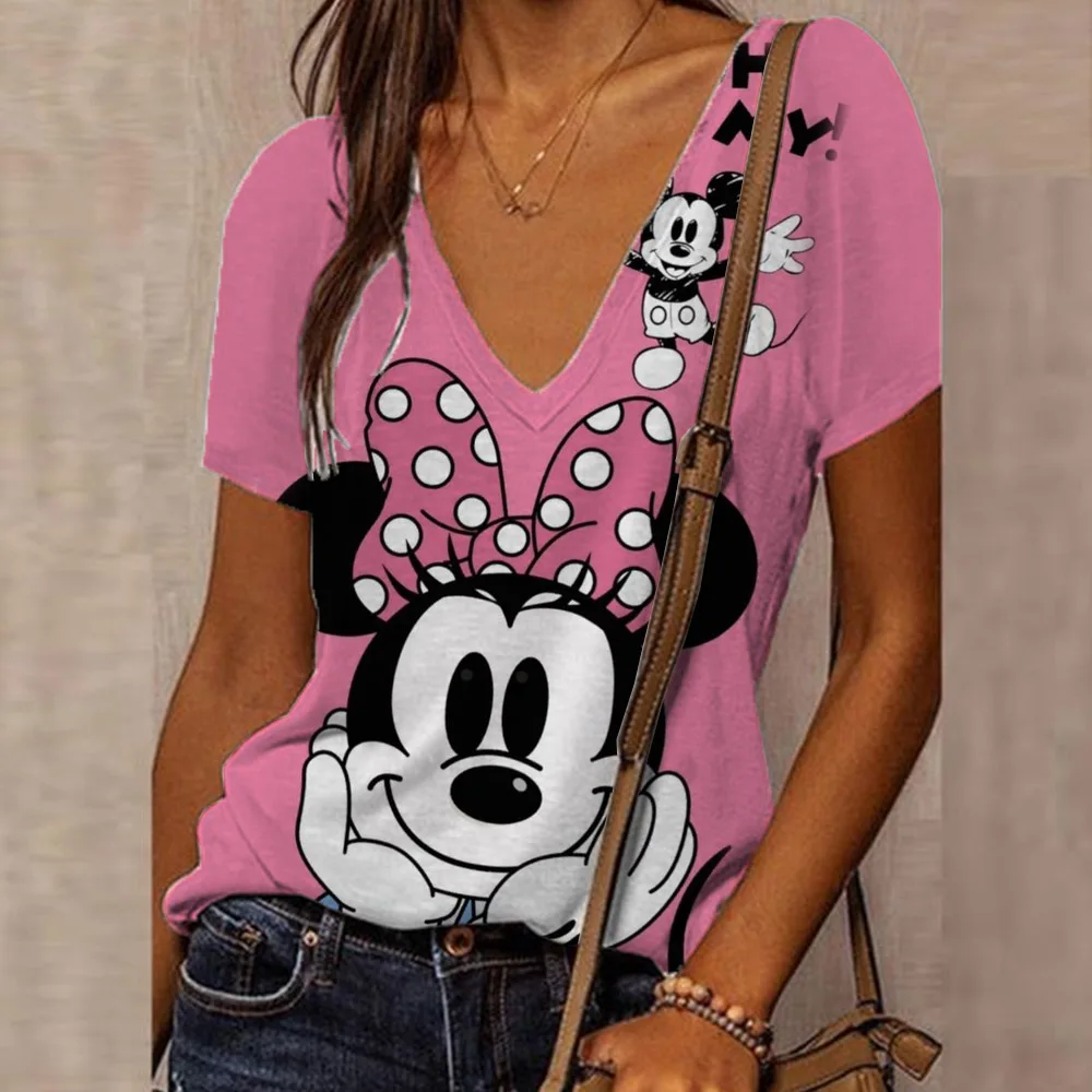 Summer Women's Fashion T-shirt Disney Mickey Mouse Printing Ladies Blouse Female Clothes T Shirt Casual Vintage Large Size Tops