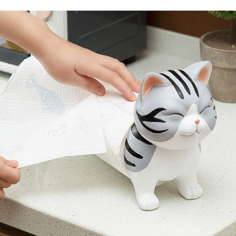 Cute Gray Tissue Box Holder Tabletop Paper Towel Cartoon Kitten Roll Holders Kitchen Napkins Organizer Boxes