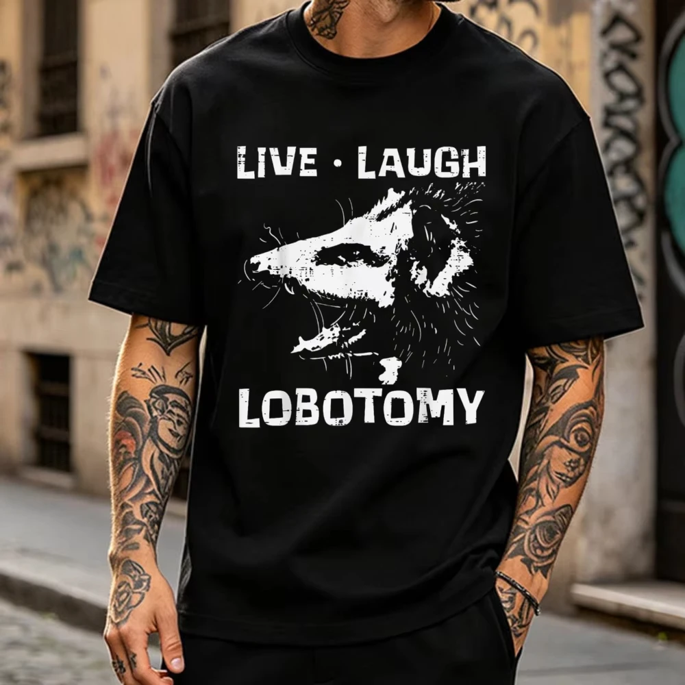 Live Laugh Lobotomy with Wolf Graphic T-Shirt Shape Men Clothing Graphic T Shirts Harajuku High Quality Cotton Breathable Tees
