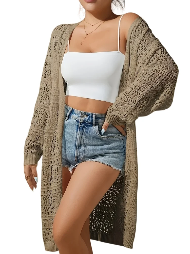 

European and American Plus-Size Women's Clothing, Spring and Summer Vacation Style Beach Shirts, Sexy Hollow-Out Cardigans, Knitted Sweaters for Women