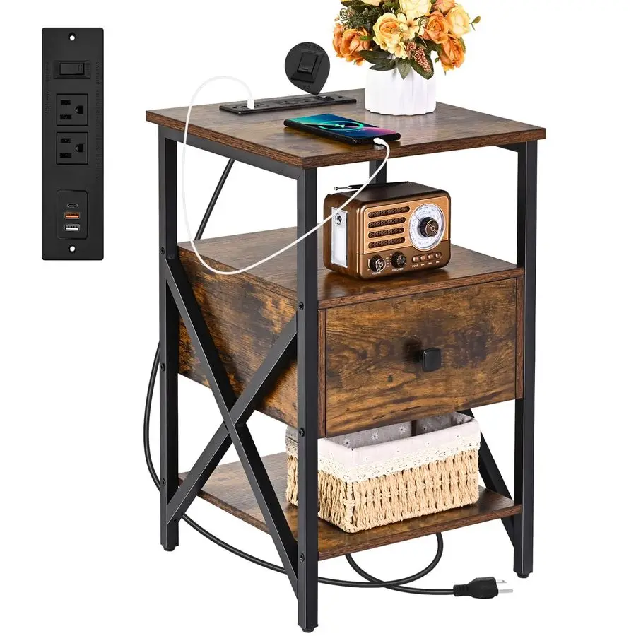 

End Table with Charging Station, Charging Side Table Bedside Table with Outlets, Charger Nightstand, End Tables for Living Room,