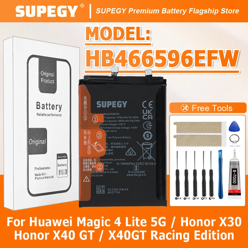 

100% New HB466596EFW Battery For Huawei Magic 4 Lite 5G / Honor X30 Honor X40 GT / X40GT Racing Edition + Tools