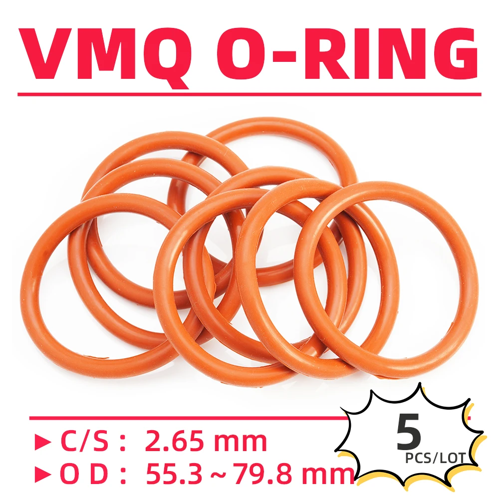 

5PCS/Lot Rubber Red VMQ CS2.65 mm OD 55.3/56.8/58.3/59.8/61.3/63.3/65.3/66.8/67.3/68.3 mm O Ring Gasket Oil Resistant Waterproof