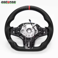 Full Leather Steering Wheel For BMW G20 G21 G22 G28 G29 F40 F44 F82 F83 F87 Black Smooth Leather Steering Wheel Flat Bottom