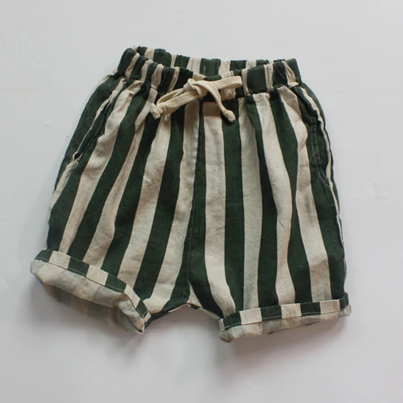 2024 New Summer 1-6 Yrs Baby Boys Girls Shorts Linen Cotton Stripes Kids Casual Shorts Baby Boys Girls Trousers Children Shorts