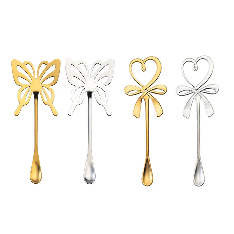 Stainless steel spoon creative cute hanging cup spoon stirring spoon love butterfly hanging spoon tableware spoon set dinnerware