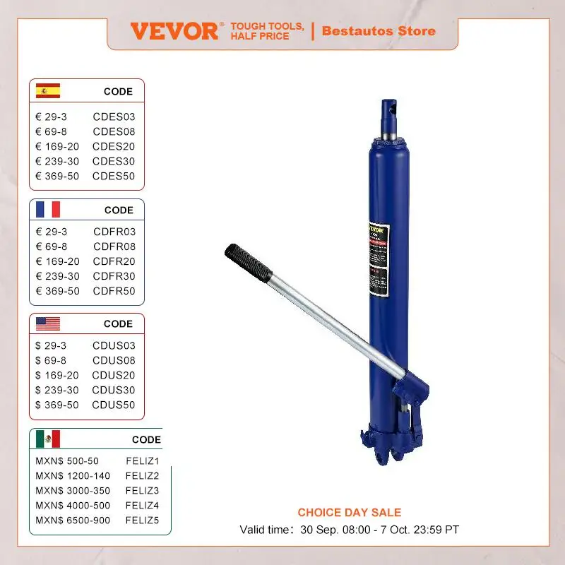 VEVOR Hydraulic Long Ram Jack 3 Tons/4 Tons Capacity with Single Piston Pump and Clevis Base Manual Cherry Picker w/Handle