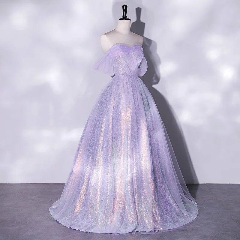 Light Purple Glitter Prom Dresses Off the Shoulder Birthday Formal Evening Party Gown For Women A-Line vestidos de gala mujer