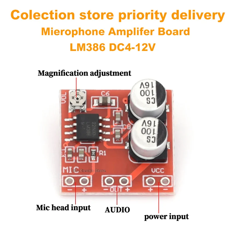 LM386 electret microphone amplifier board / microphone amplifier / without potentiometer DC4-12V