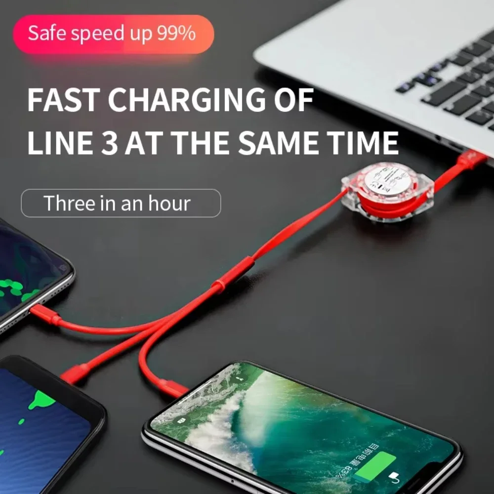 3 in 1 Telescopic Fast Charger Cable for iPhone Type C Android Mobile Phone 3A Fast Charging USB Cable for iPhone Xiaomi Samsung - Image 3