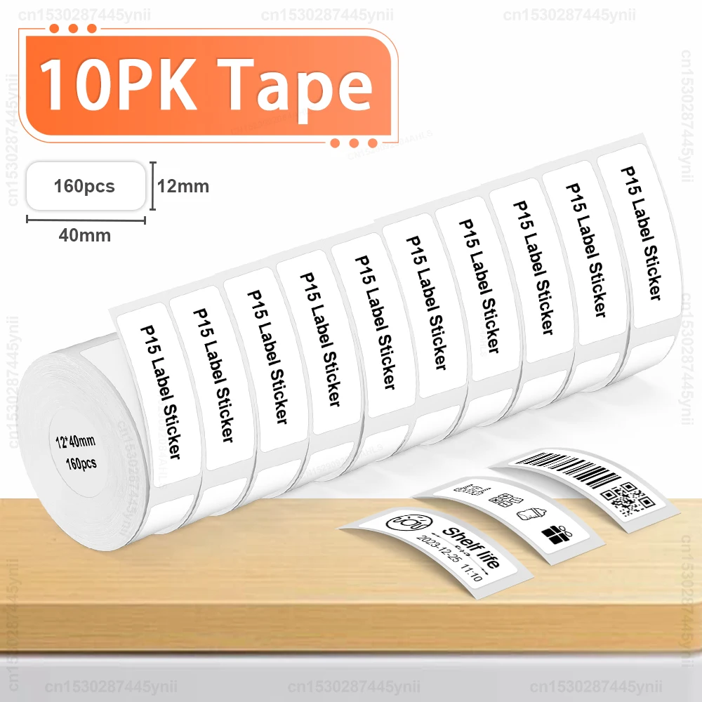 10PK P15 Label Maker Sticker 12*40mm Adhesive Thermal Paper Label Tape Compatible for Marklife P15 P12 P11 L12 D30 Label Printer