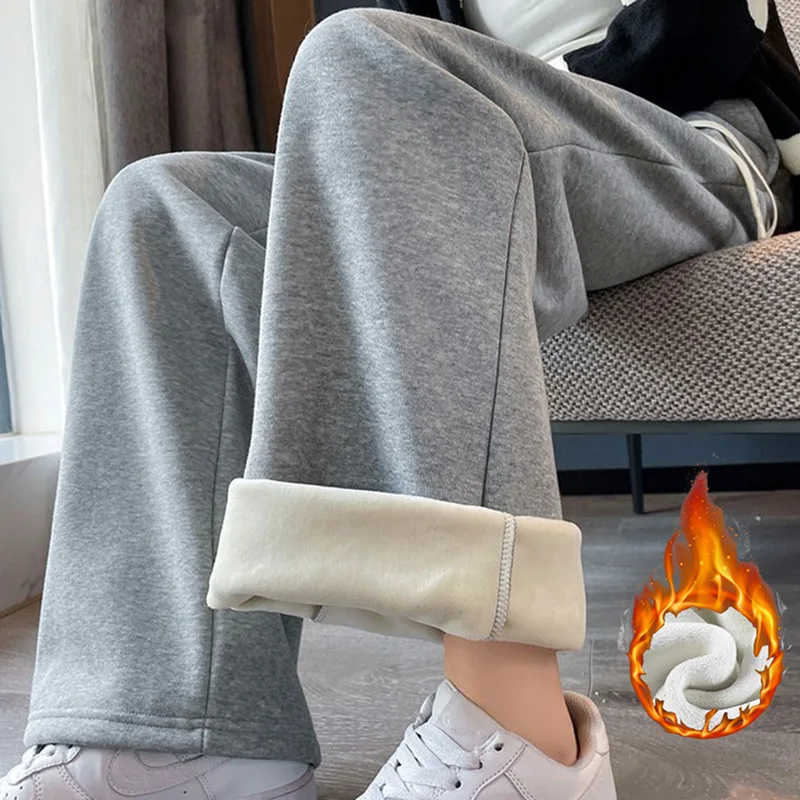 2025 Winter Dame Fleece Thermische Täglichen Hosen Weibliche Schmale Gerade Bein Plüsch Hosen Mädchen Schnee Warme Klassische Mode Hosen