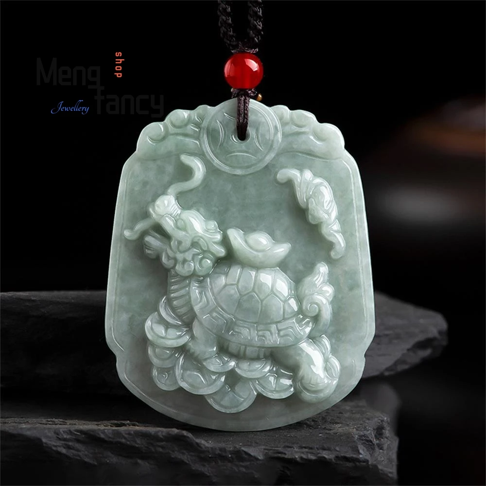 

Natural A-goods Jadeite Fortune Dragon Turtle Ice Jade Pendant Simple Exquisite Best Selling Mascot Fashion Jewelry Holiday Gift