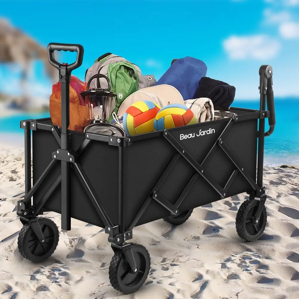 Folding Push Wagon Cart Collapsible Utility Camping Grocery Canvas Fabric Sturdy Portable Rolling Lightweight Buggies Outdoor Ga