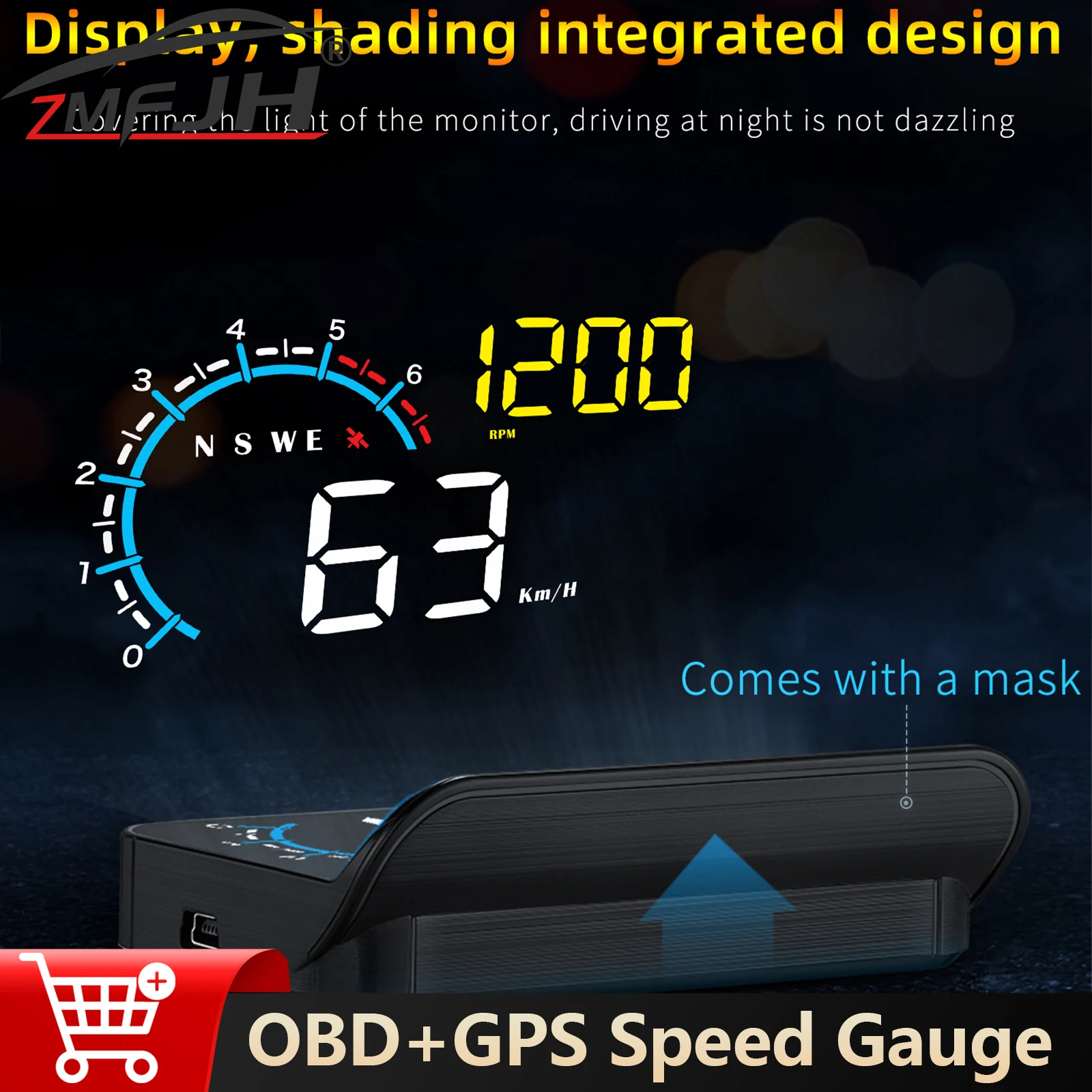 

Car OBD+GPS Dual System Head Up Display Windshield Projector Voltage Water Temp RPM Tachometer Fuel Level Compass Car Gauge