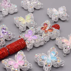 1pcs /bag Creative Glitter Metal Alloy Pink Purple Rhinestone Butterfly Beads for Jewelry Making DIY Bead Pen Accessories