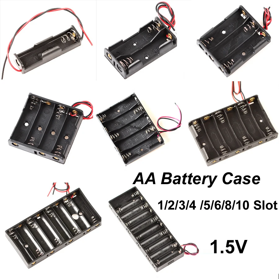 1/2/3/4/5/6/8/10 Slot AA Battery Case 1.5V AA Battery Box AA rechargeable Battery Holder 14500 AA Storage Box DIY With Leads Ser