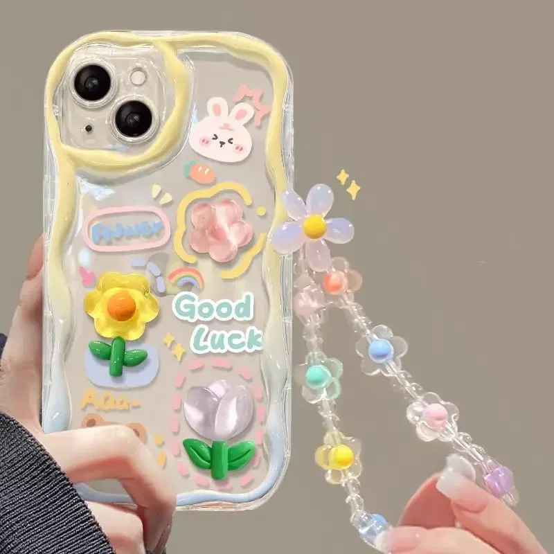 Clear 3D Bear Hang Cute Case for Xiaomi Redmi Note 13 Pro 5G 4G 11 10 12S 8 12 13 Pro Plus Redmi 12 12C 9C 9A 9 Bracelet Cover