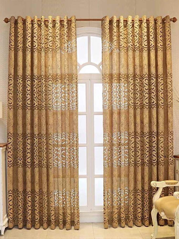 Khaki heart-shaped embossed curtains, semi blackout curtains for living room and bedroom