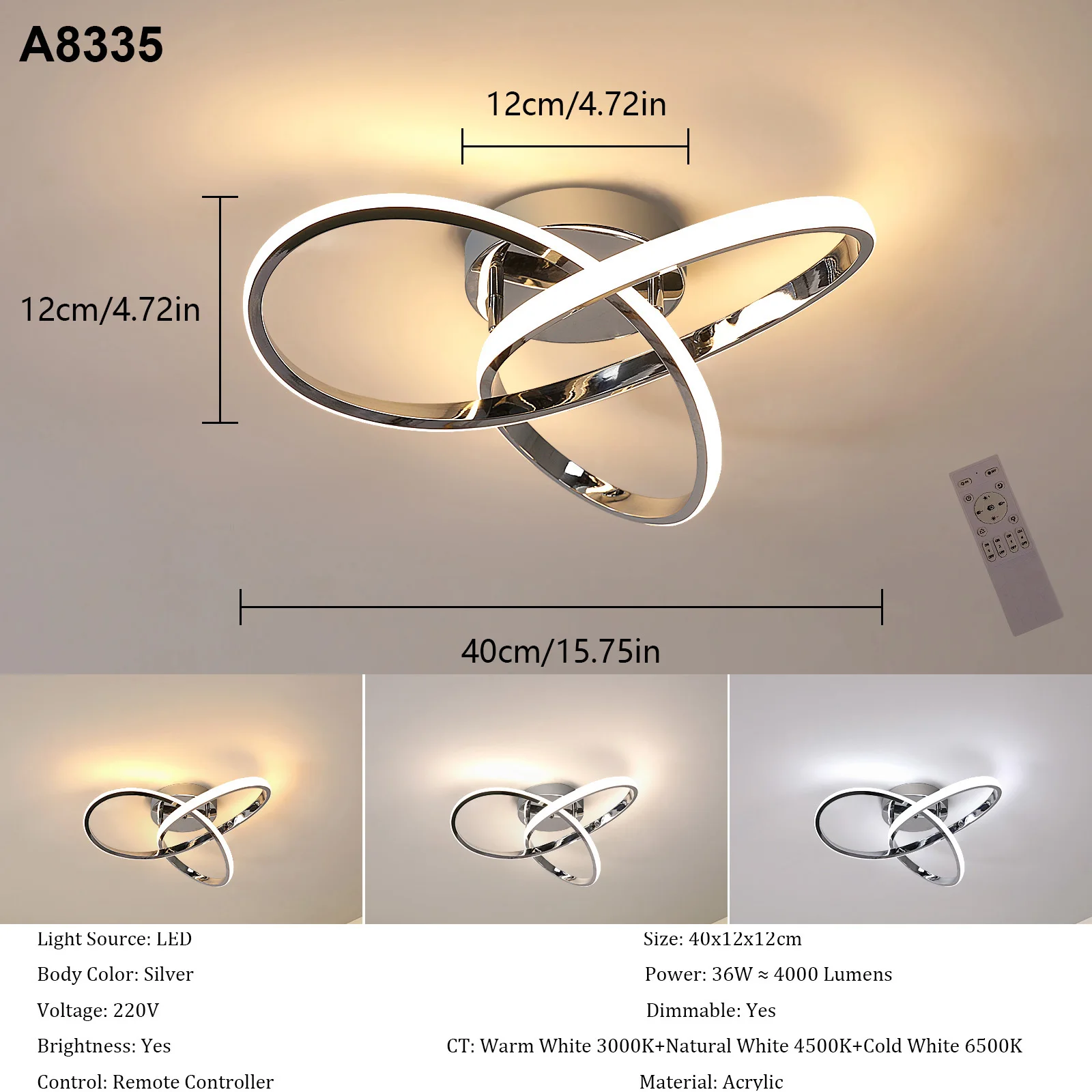 Moderne LED-Deckenleuchten mit Fernbedienung 3000K-6000K, 3 Farbtemperaturen, Blumenförmige LED-Deckenbeleuchtung – Detail 1