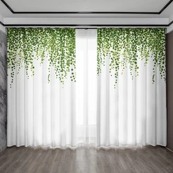 2PC Home Decoration Curtains With Green Hanging Leaves And Pole Bag Curtains, Kitchen, Coffee Shop, Living Room, Balcony, Garden