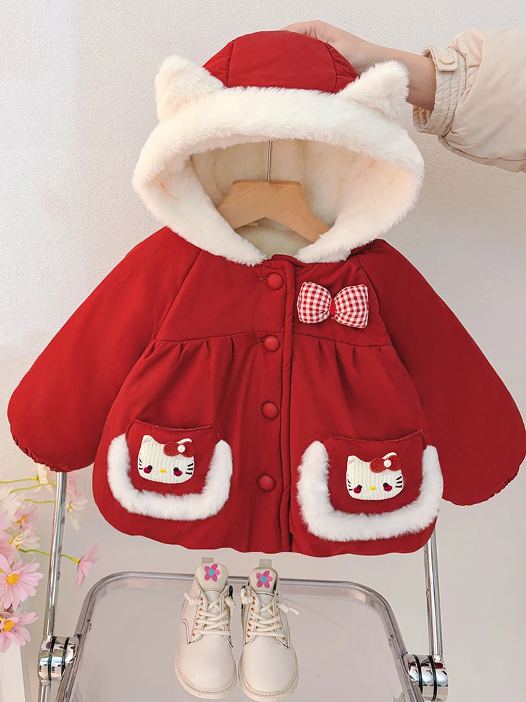 

Thiened Fce Cotton Jaet for Girls with ket Frayed Hem Sweet Sle Children's Coat Warm Long Sve Hooded Winter Ou...
