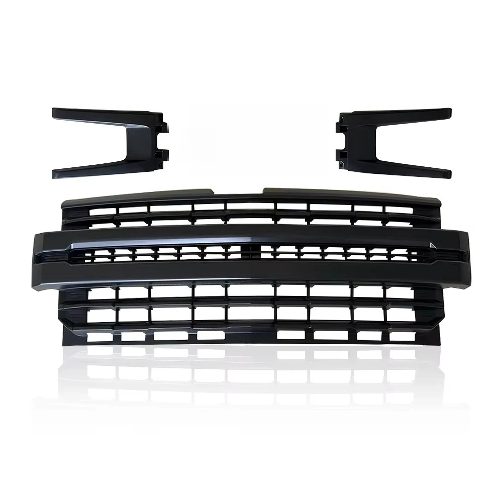 Front Grill Compatible with 2019-2022 Silverado 1500 Bumper Upper Hood Grille Painted Black