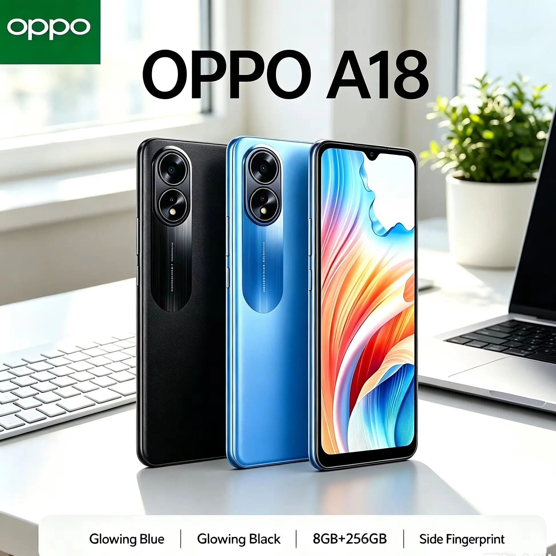 2026 New OPPO phone OPPO A18 Dual SIM Smartphone 8GB 256GB Helio P35 6.5' HD+ Display 5000mAh Battery 48MP AI Dual Camera