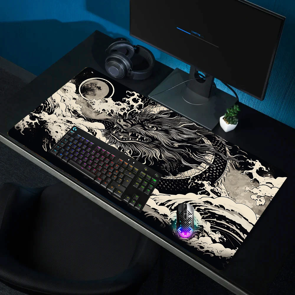 Preto e branco Dragon Gaming Mouse Pad, tapete de teclado, computador Gamer Desk Acessórios, Big Mousepad, Esports, 120x60cm, 1000x500mm, 450x400mm