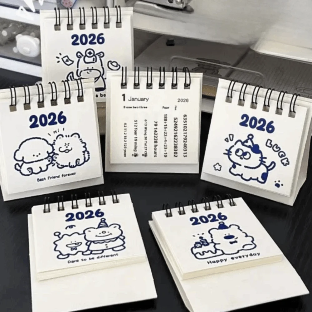 New Coil Calendar Mini 2026 Desk Calendar Portable Cartoon Coil Calendar Schedule Planner Desktop Ornaments Monthly Planner