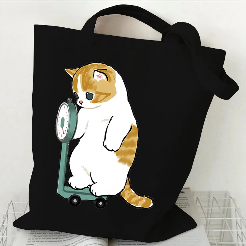 Shoulder Bag Anime Cartoon Cats Canvas Tote Bag Women Cute Kitten Series Shopping Bag Japanese Style Student Funny Cat Handbags