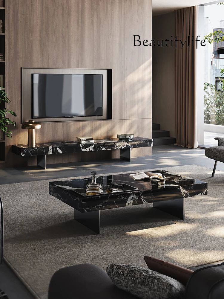 Marble Italian Minimalist Light Living Room Natural Luxury Stone Texture Luxury Coffee Table Modern TV Cabinet Unit