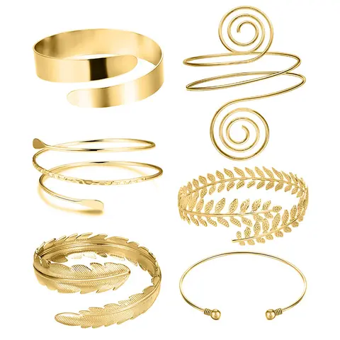 Jardme 6 Pieces Arm Cuff Upper Arm Band Cuff Bracelet Bangle for Women Adjustable Armband Set