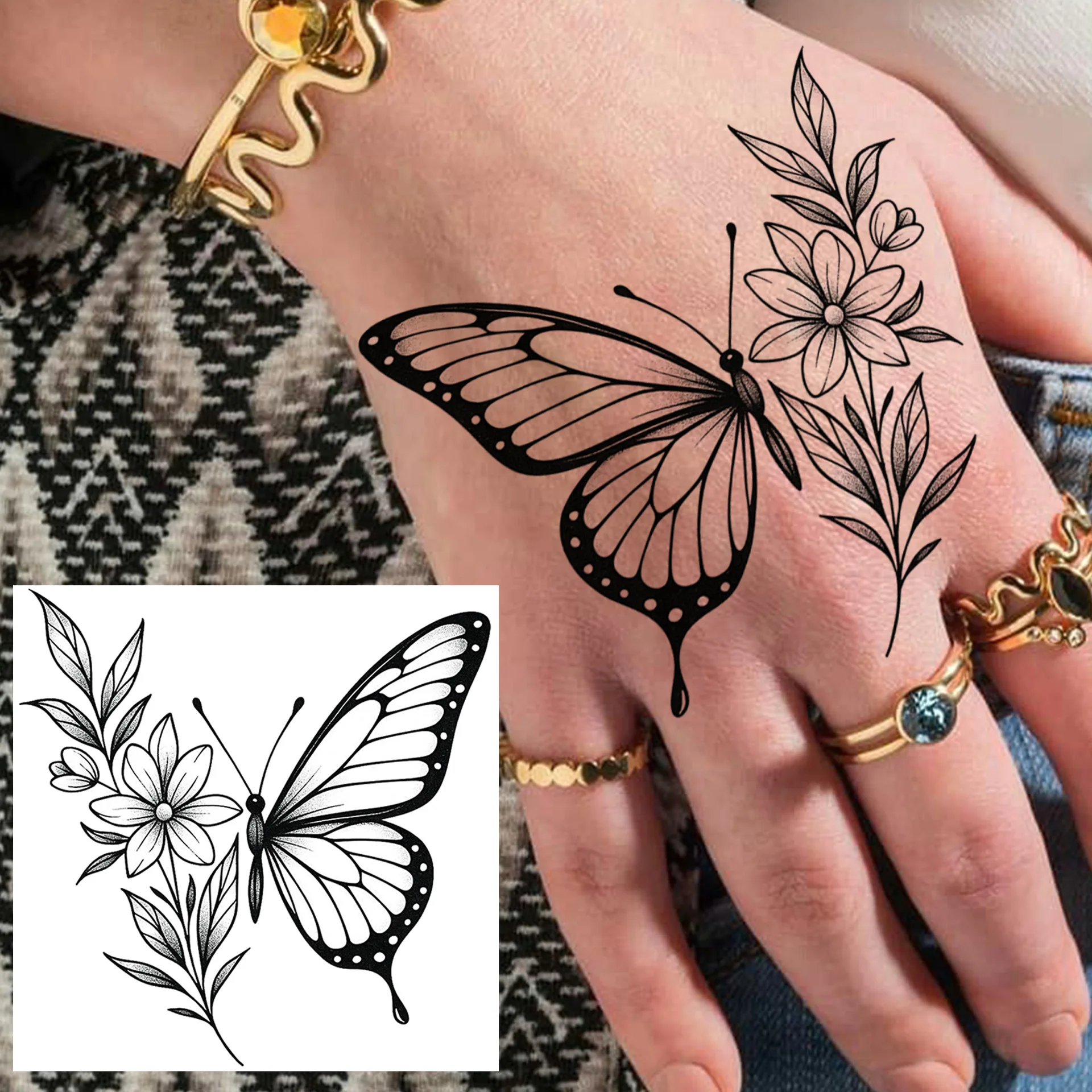

Butterfly Moon Temporary Tattoo Stickers Waterproof Skin Safe Non Toxic High Quality for Hand Back Decoration