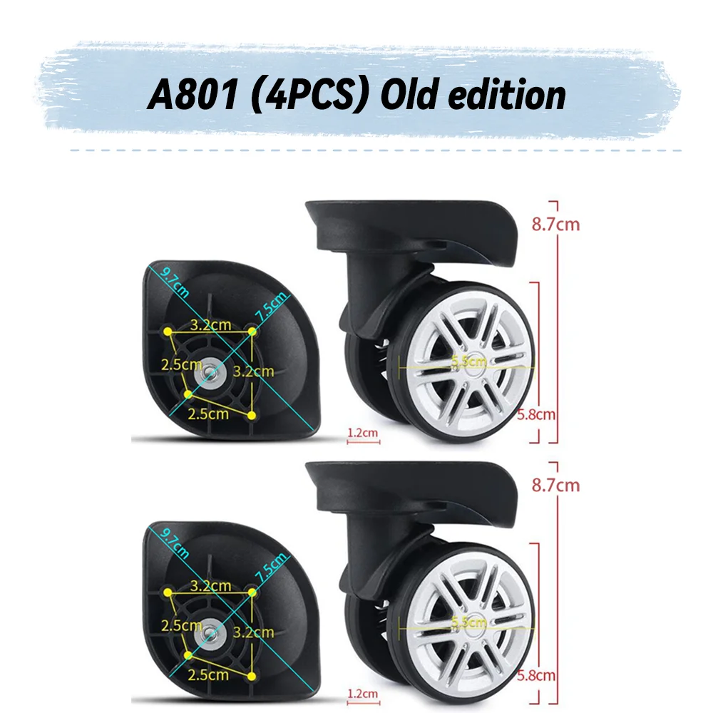 For ZhongTai A801 Universal Wheel Replacement Suitcase Rotating Smooth Silent Shock Absorbing Wheel Accessories Wheels Casters