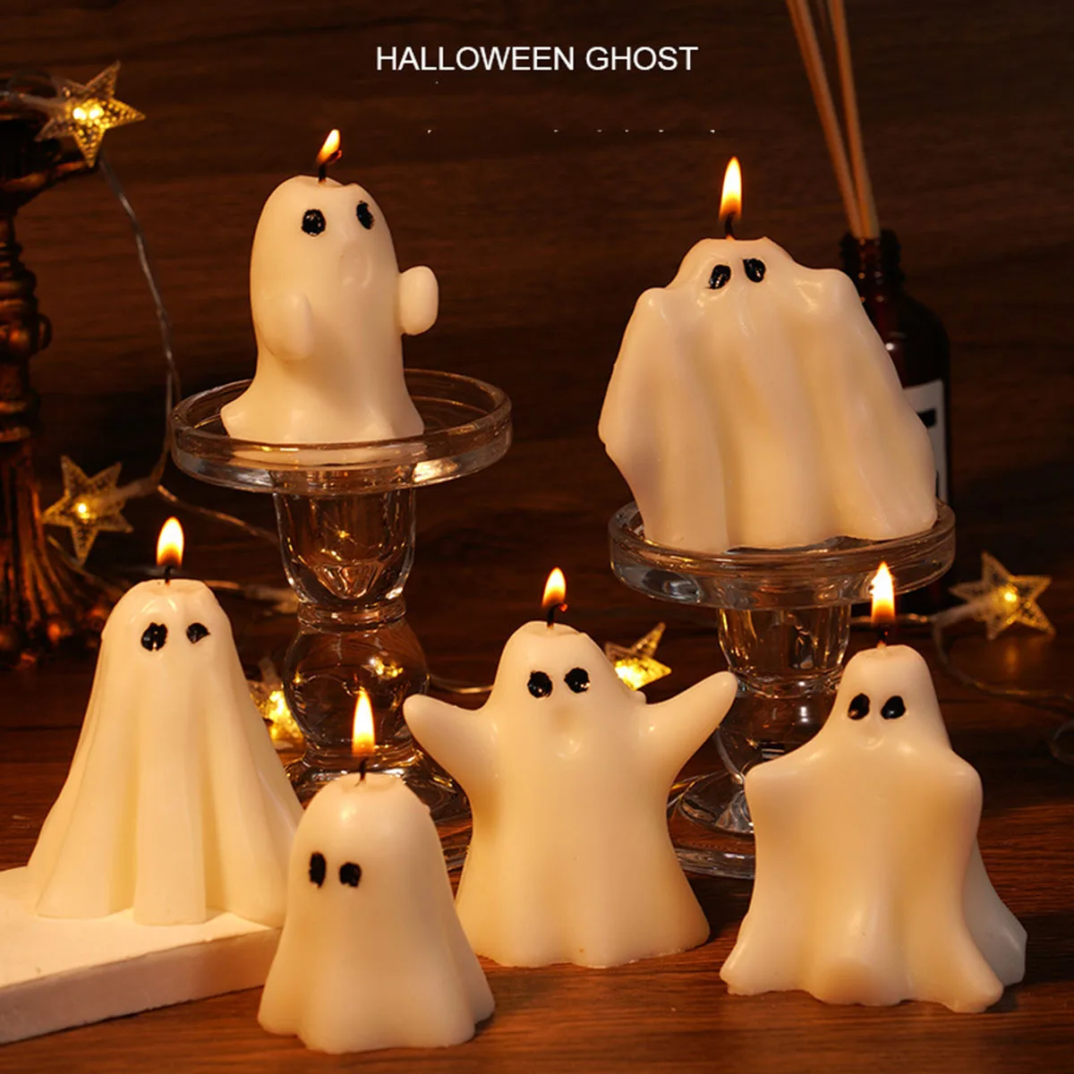 Halloween White Ghost Fragrance Candle Horror Gift Candle Tea Lantern Gothic Room Decoration Dining Table Party Bedroom