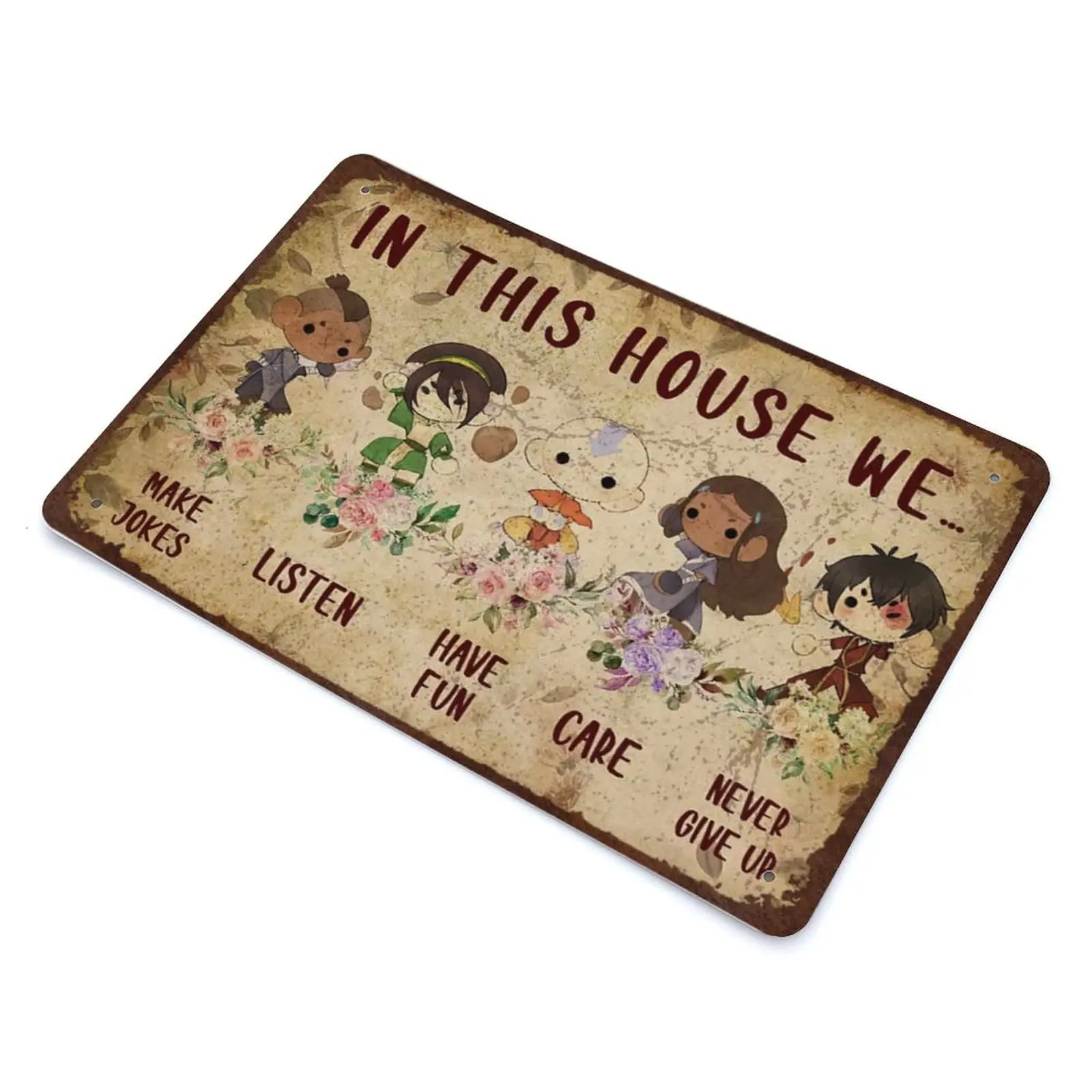 Vintage Metal Tin Sign Plaque,In This House We Make Jokes,Listen,Have Fun,Care,Never Give Up Tin Sign ,Man cave Pub Club Cafe Ho