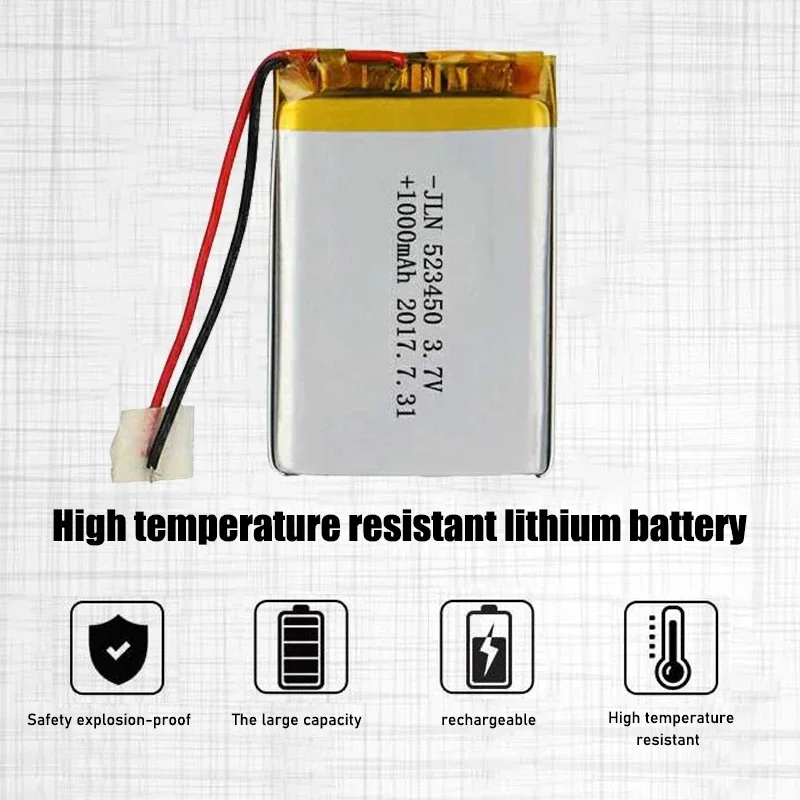 PURFIELD 1000mAh 3.7V 523450 Polymer Rechargeable Lithium Li-ion Battery For GPS Smart Phone MP4 MP5 Led Lamp Flip column