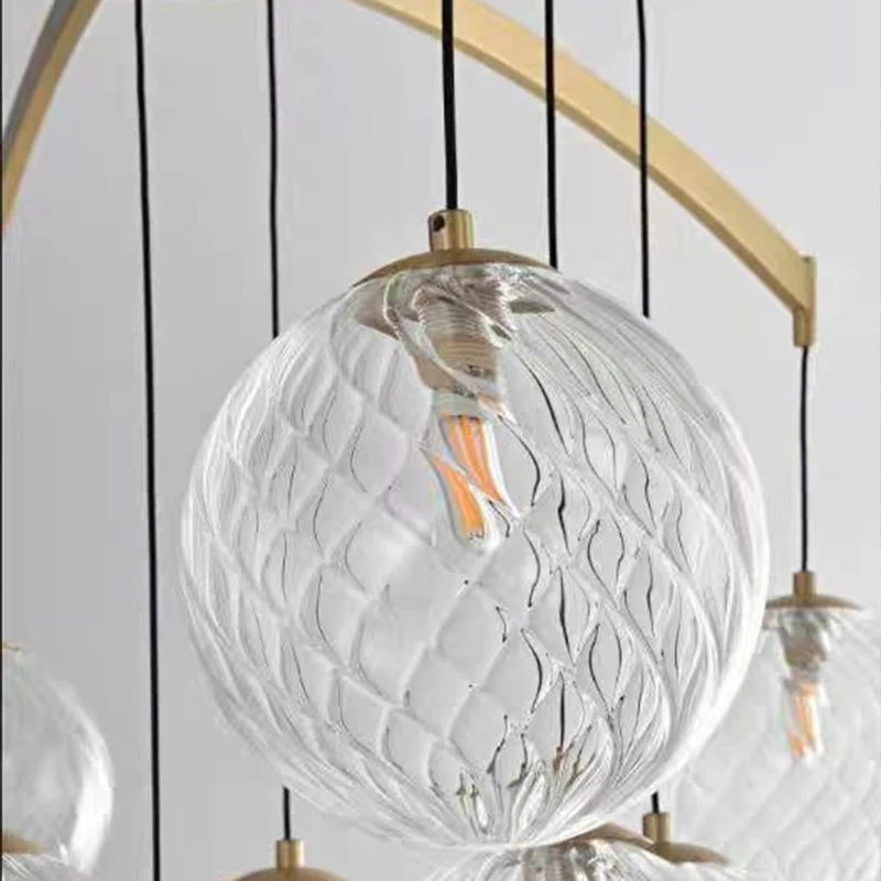 ثريا زجاجية LED ذات نسيج شبكي كروي عتيق من الشمال، أجهزة ذهبية لامعة للسقف قابلة للتعتيم، مناسبة لإضاءة غرفة الطعام