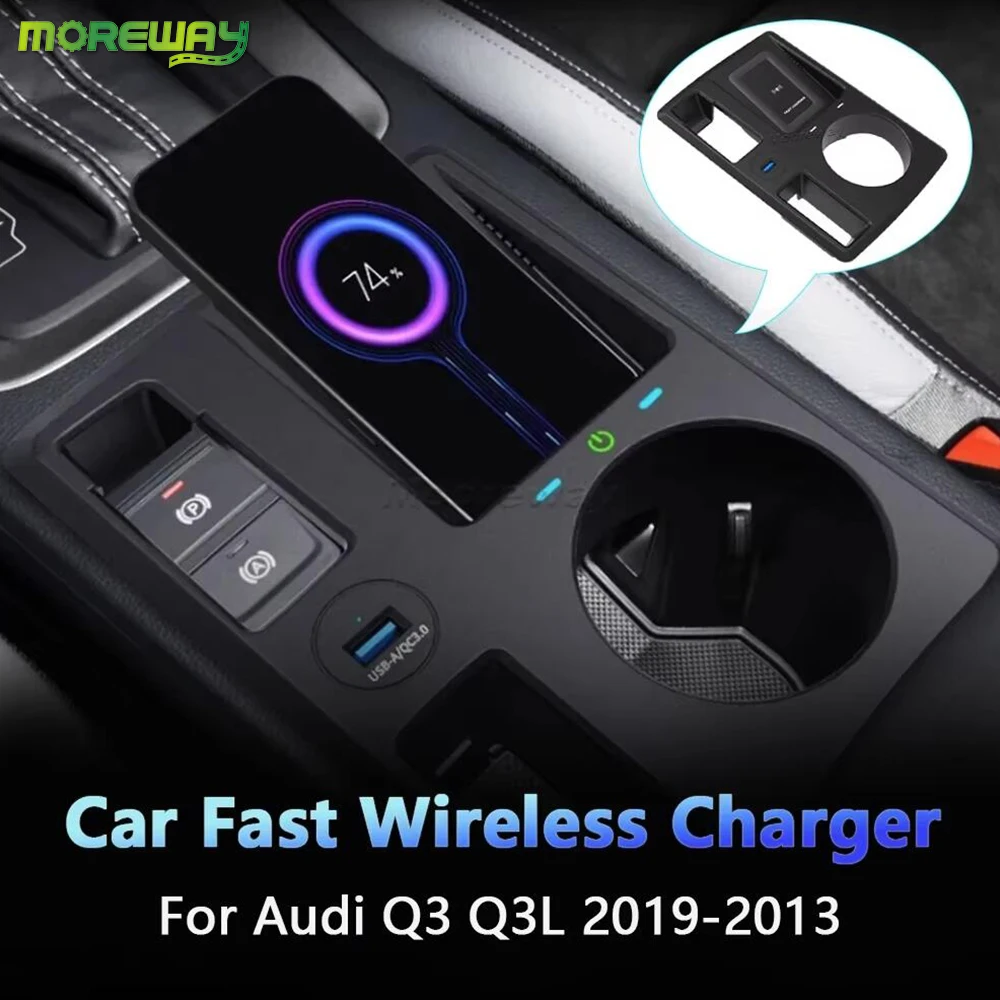 Fast Wireless Phone Charger For Audi Q3 Q3L 2020 2024 Charging Pad Mobile Stand usb Plug and Play Center Console Car Accessories