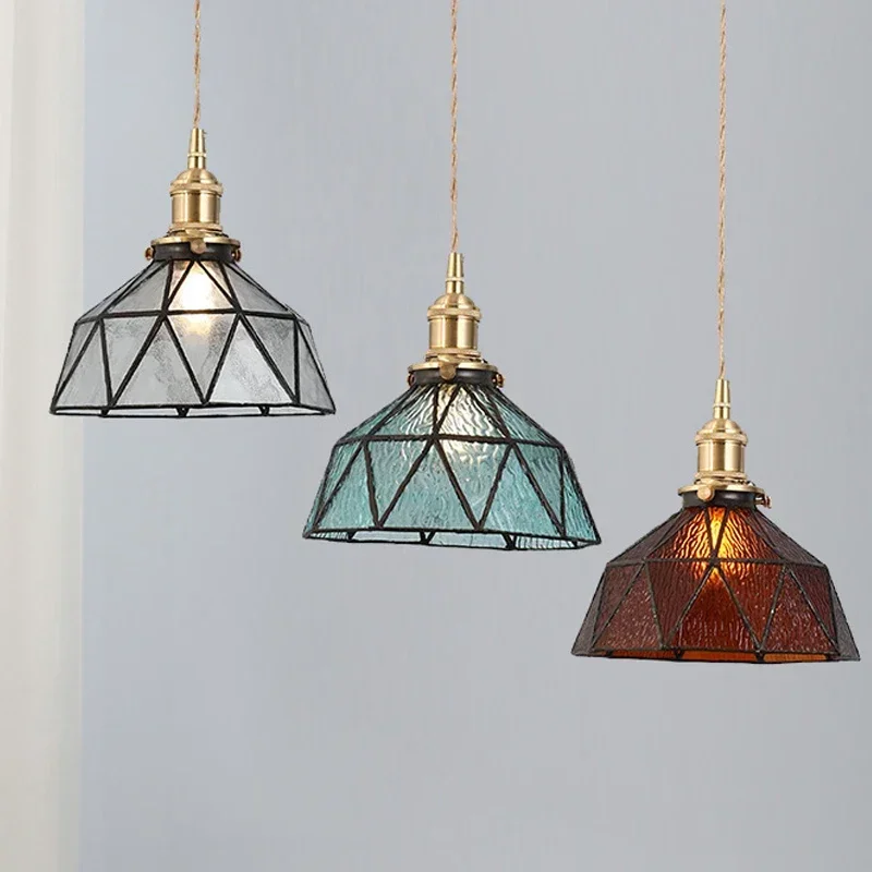

Nordic Bedroom Bedside Chandelier Tiffany Pendant Ceiling LED Lights Dinning Room Kitchen Lamp Home Decor Glass Lighting Fixture