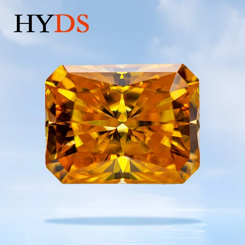 

Moissanite Stone Gemstone Golden Yellow Color VVS1 Radiant Cut for Charms Top Jewelry Beads Making Material with GRA Certificate